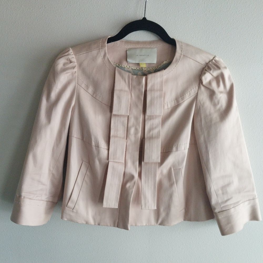 Anthropologie Leifsdottir Feminine Blush Pink Swing Two Pocket Cropped Blazer